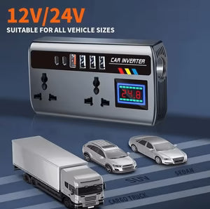 Multi-Port Car Inverter with Dual AC Socket & Digital Display